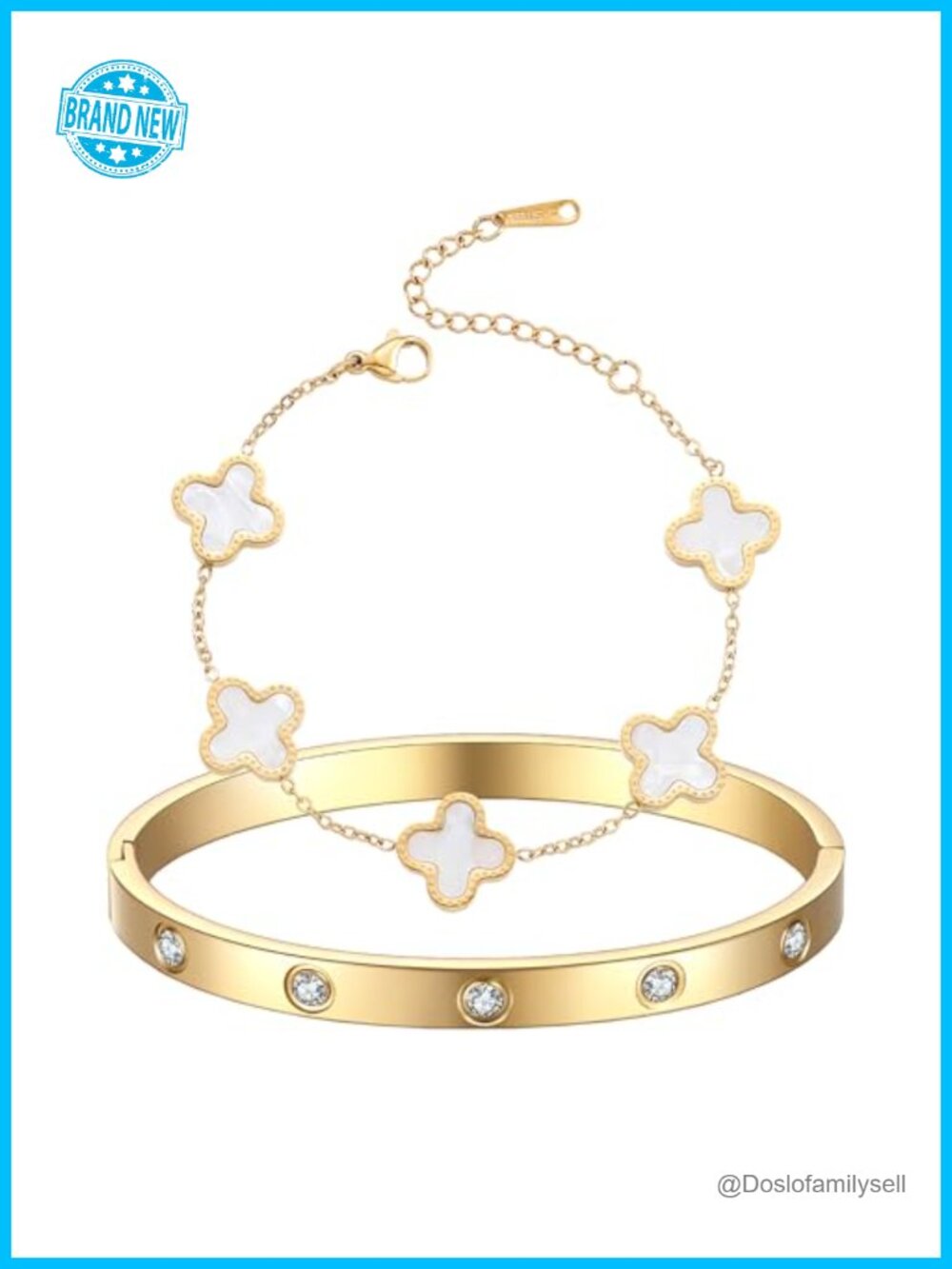 18K Gold Plated Clover Bracelet Love Bangle Set Stackable Friendship Bracelet